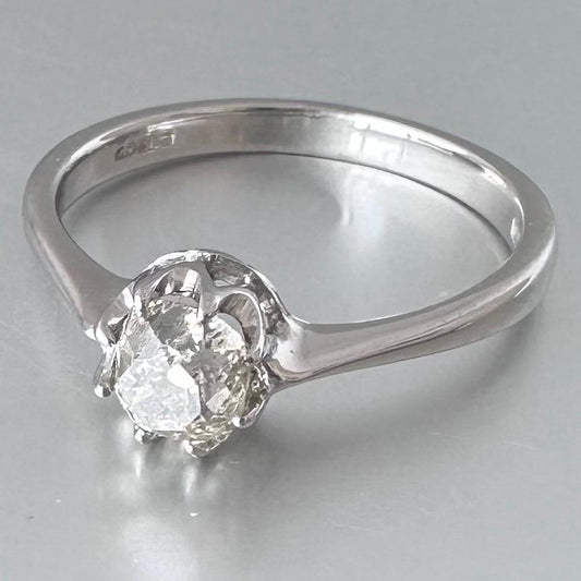 Antique 0.65 Carat Old Mine Cut Diamond Solitaire Ring, 18ct White Gold Diamonds Assessed by DGA Gem-A Specialist