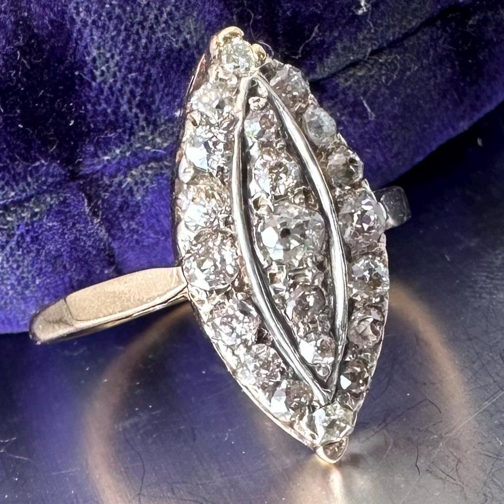 Antique 9 ct gold Old Mine Cut Diamond Ring: 1.21 Carats natural mined diamonds, Diamonds Assessed by DGA Gem-A Specialist