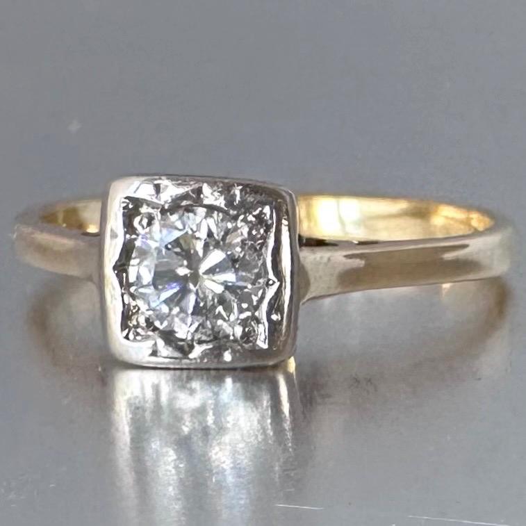 Antique 0.4 ct Diamond Solitaire Ring 18k Gold Platinum, US 6.75 UK N Diamonds Assessed by DGA Gem-A Specialist