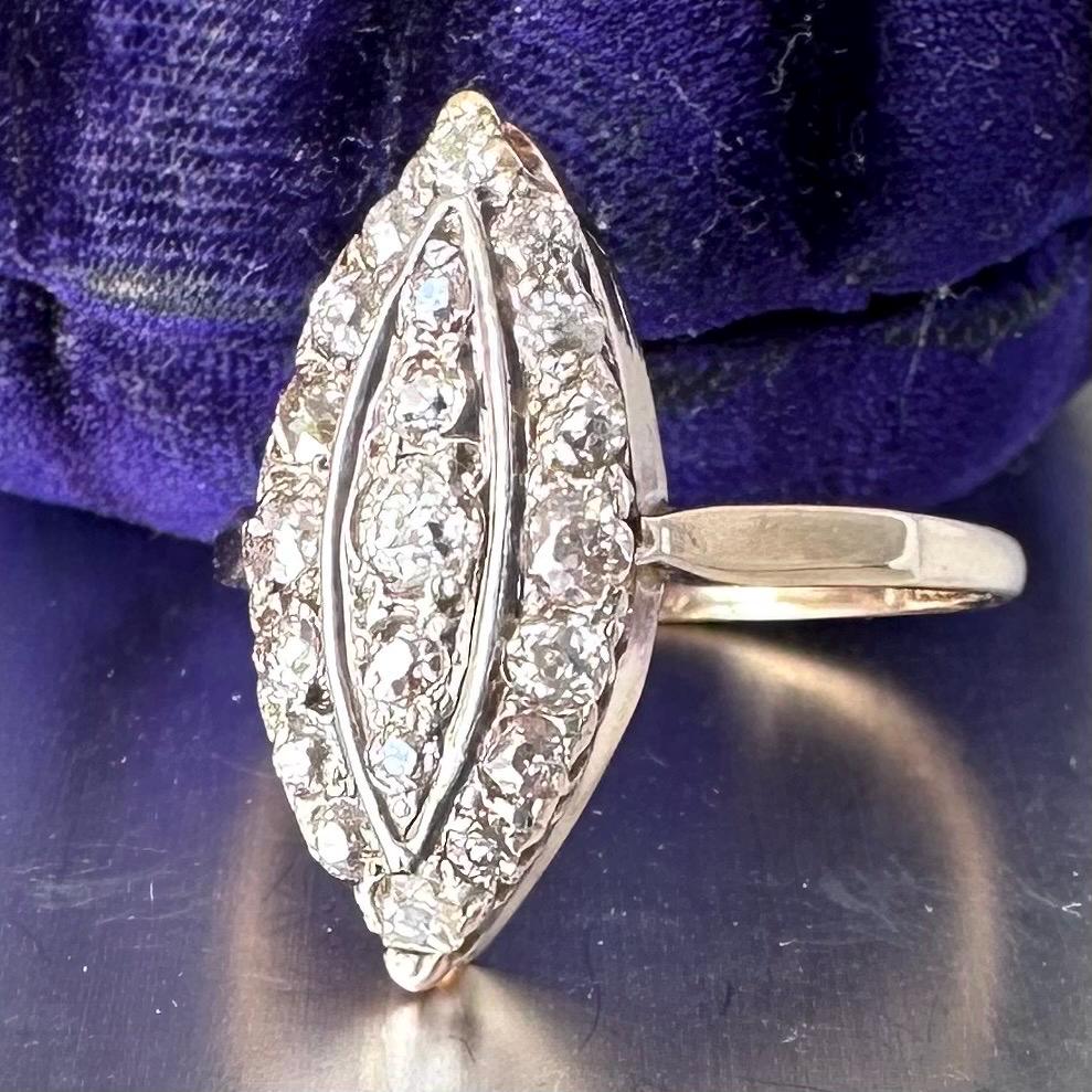 Antique 9 ct gold Old Mine Cut Diamond Ring: 1.21 Carats natural mined diamonds, Diamonds Assessed by DGA Gem-A Specialist
