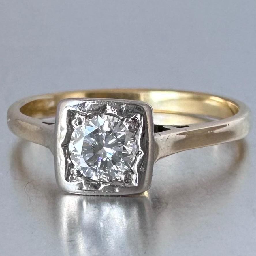 Antique 0.4 ct Diamond Solitaire Ring 18k Gold Platinum, US 6.75 UK N Diamonds Assessed by DGA Gem-A Specialist