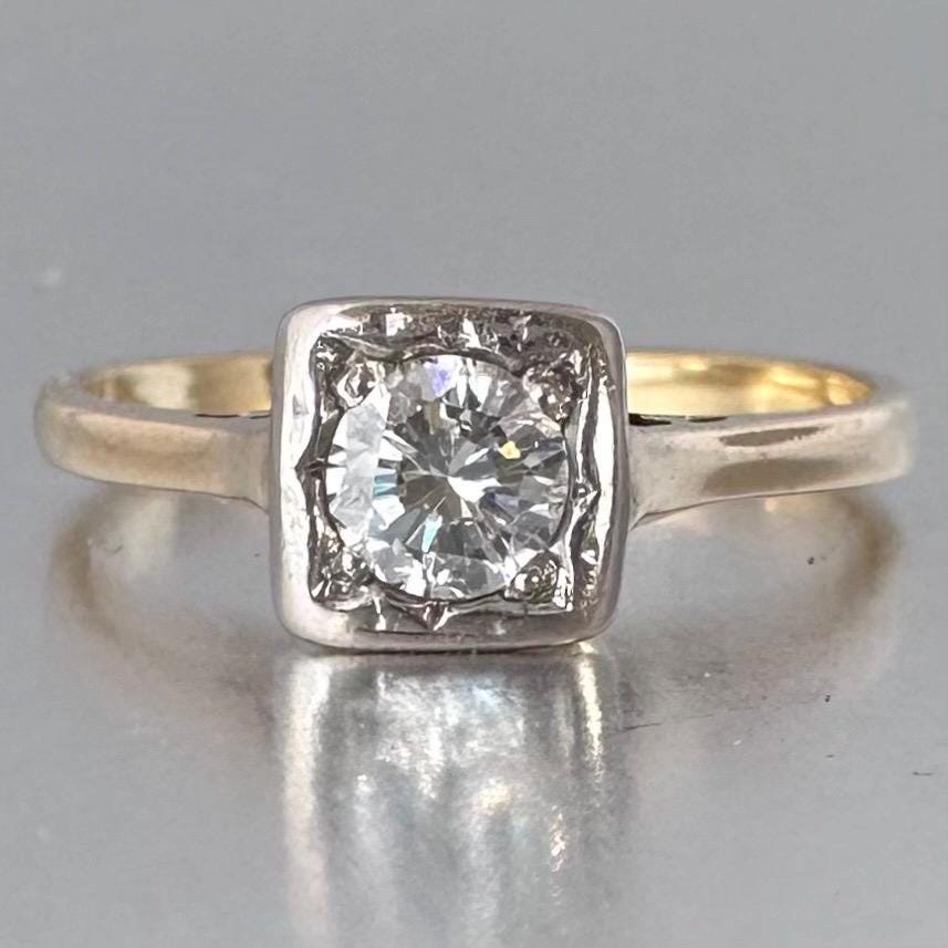 Antique 0.4 ct Diamond Solitaire Ring 18k Gold Platinum, US 6.75 UK N Diamonds Assessed by DGA Gem-A Specialist