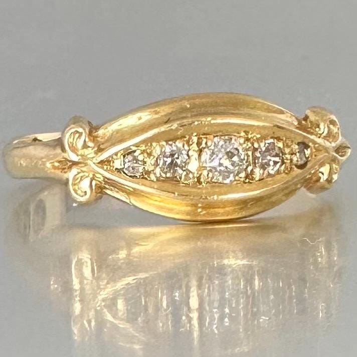 Antique 18ct Gold Diamond Ring: Five Stone Old European Cut, Chester England Diamonds Assessed by Gem-A Specialist