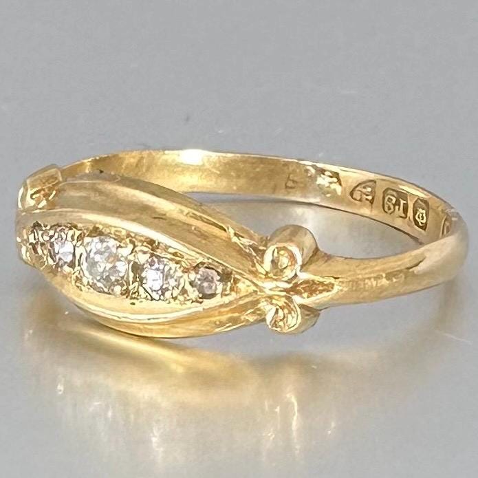 Antique 18ct Gold Diamond Ring: Five Stone Old European Cut, Chester England Diamonds Assessed by Gem-A Specialist