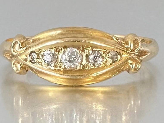 Antique 18ct Gold Diamond Ring: Five Stone Old European Cut, Chester England Diamonds Assessed by Gem-A Specialist