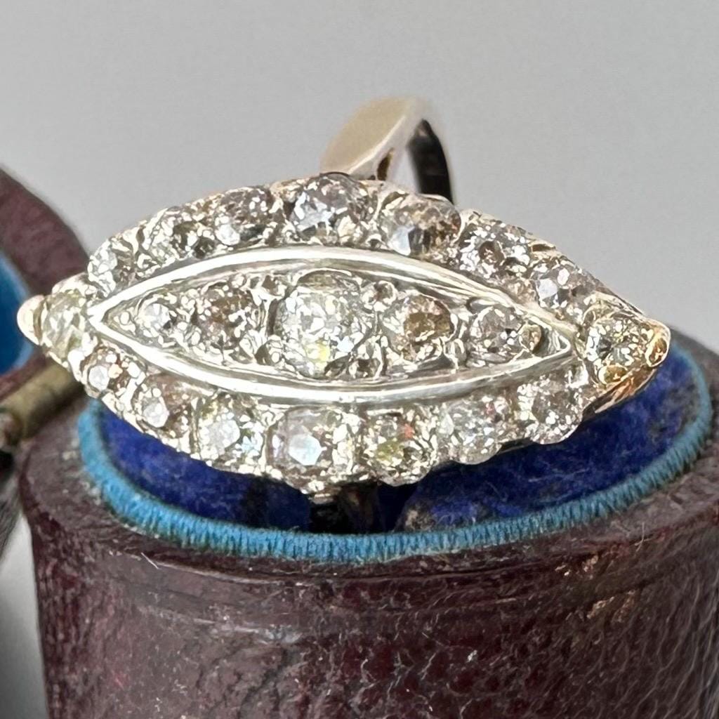 Antique 9 ct gold Old Mine Cut Diamond Ring: 1.21 Carats natural mined diamonds, Diamonds Assessed by DGA Gem-A Specialist
