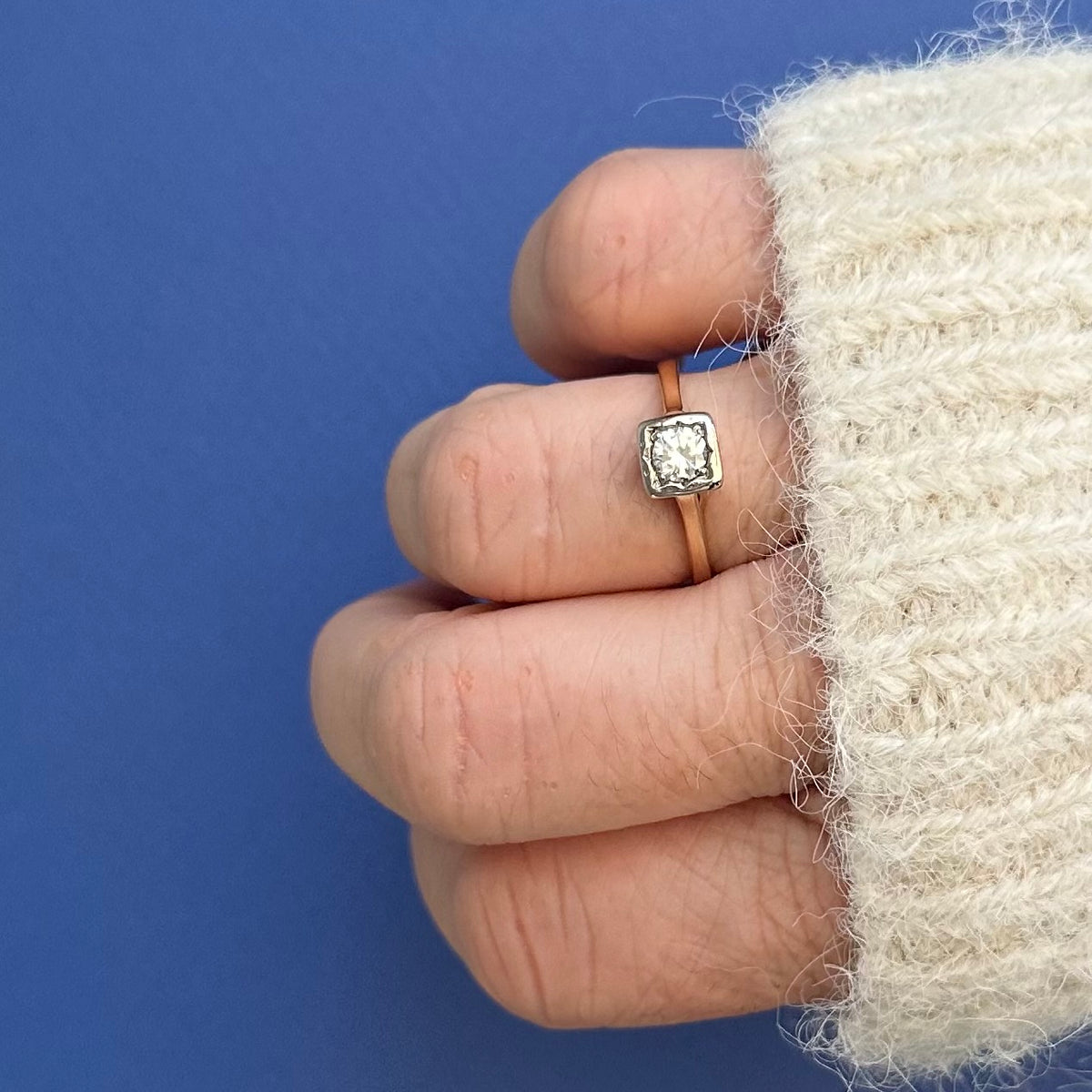 Antique 0.4 ct Diamond Solitaire Ring 18k Gold Platinum, US 6.75 UK N Diamonds Assessed by DGA Gem-A Specialist