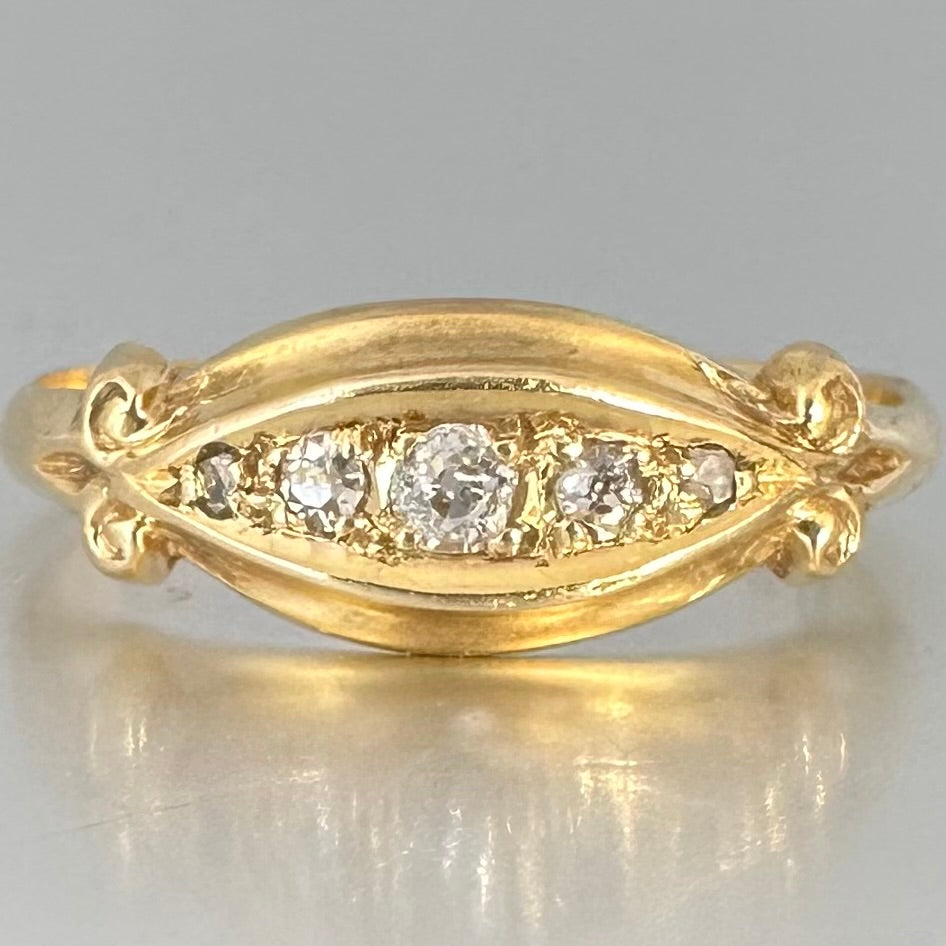 Antique 18ct Gold Diamond Ring: Five Stone Old European Cut, Chester England Diamonds Assessed by Gem-A Specialist