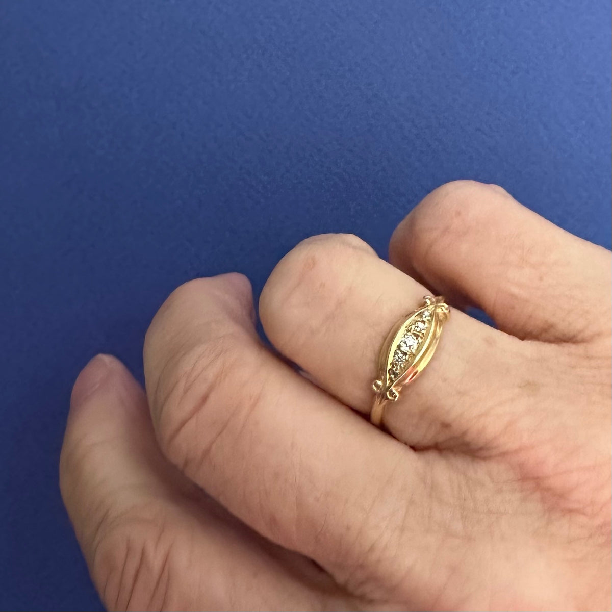 Antique 18ct Gold Diamond Ring: Five Stone Old European Cut, Chester England Diamonds Assessed by Gem-A Specialist