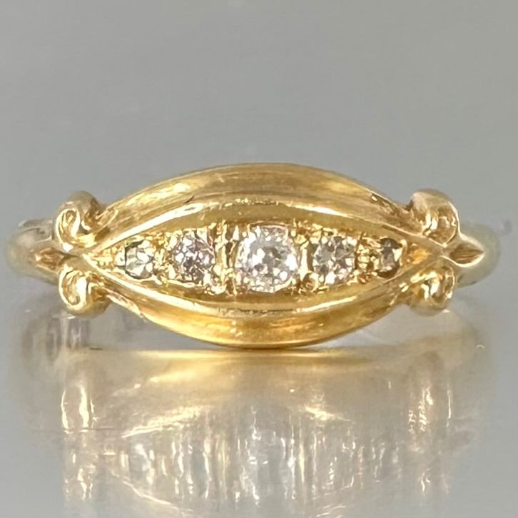 Antique 18ct Gold Diamond Ring: Five Stone Old European Cut, Chester England Diamonds Assessed by Gem-A Specialist