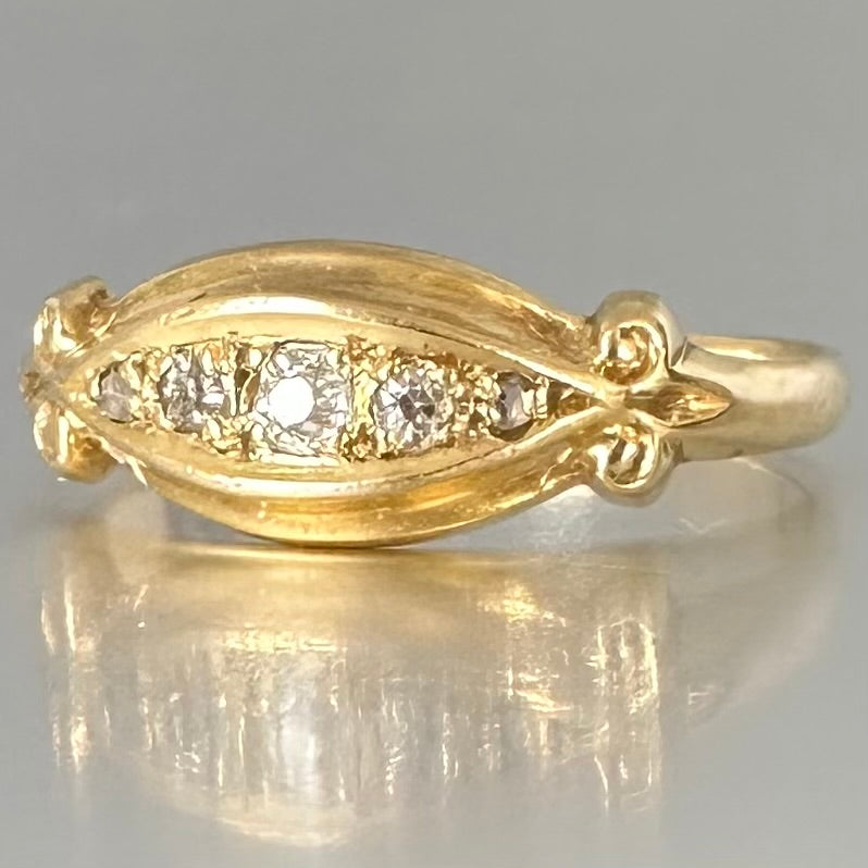 Antique 18ct Gold Diamond Ring: Five Stone Old European Cut, Chester England Diamonds Assessed by Gem-A Specialist