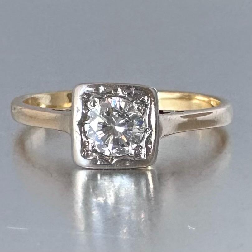 Antique 0.4 ct Diamond Solitaire Ring 18k Gold Platinum, US 6.75 UK N Diamonds Assessed by DGA Gem-A Specialist