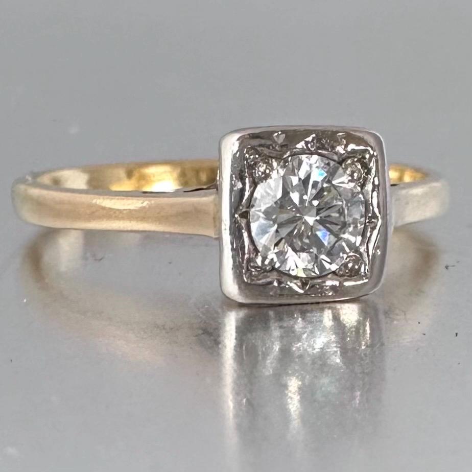 Antique 0.4 ct Diamond Solitaire Ring 18k Gold Platinum, US 6.75 UK N Diamonds Assessed by DGA Gem-A Specialist