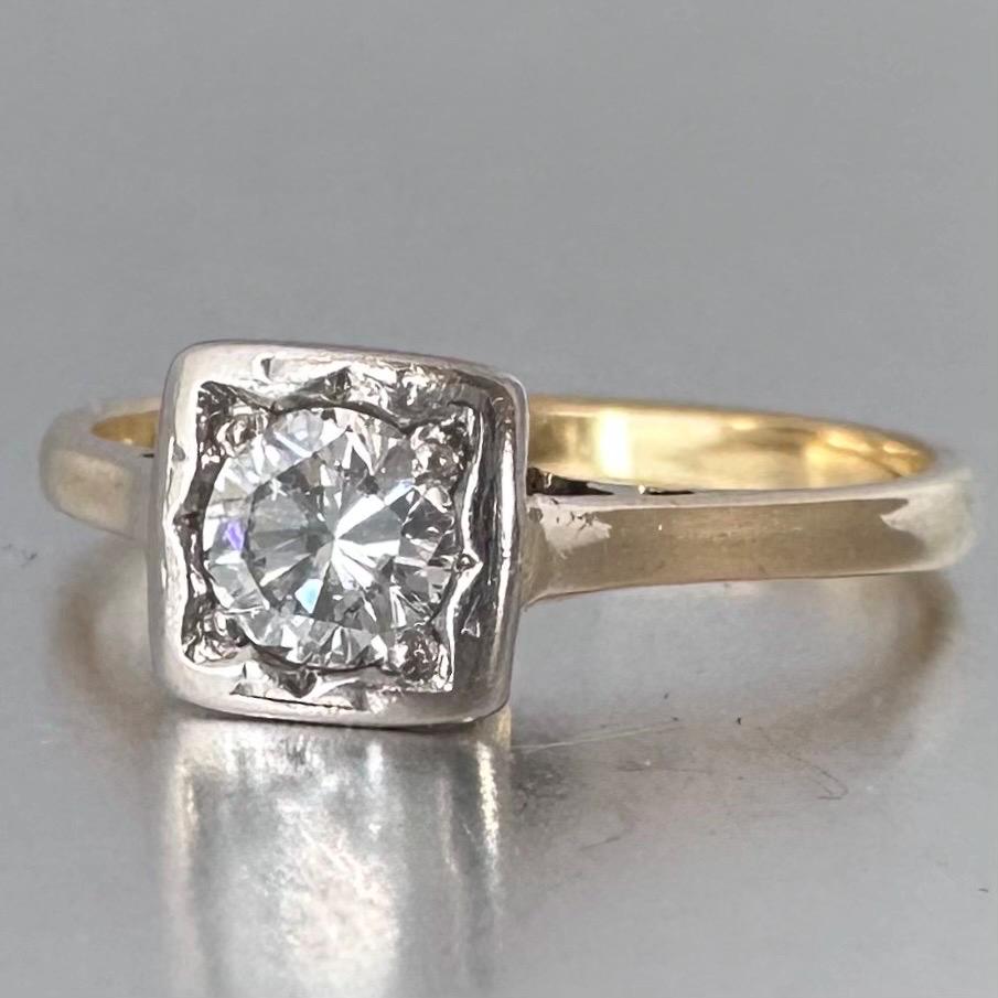Antique 0.4 ct Diamond Solitaire Ring 18k Gold Platinum, US 6.75 UK N Diamonds Assessed by DGA Gem-A Specialist