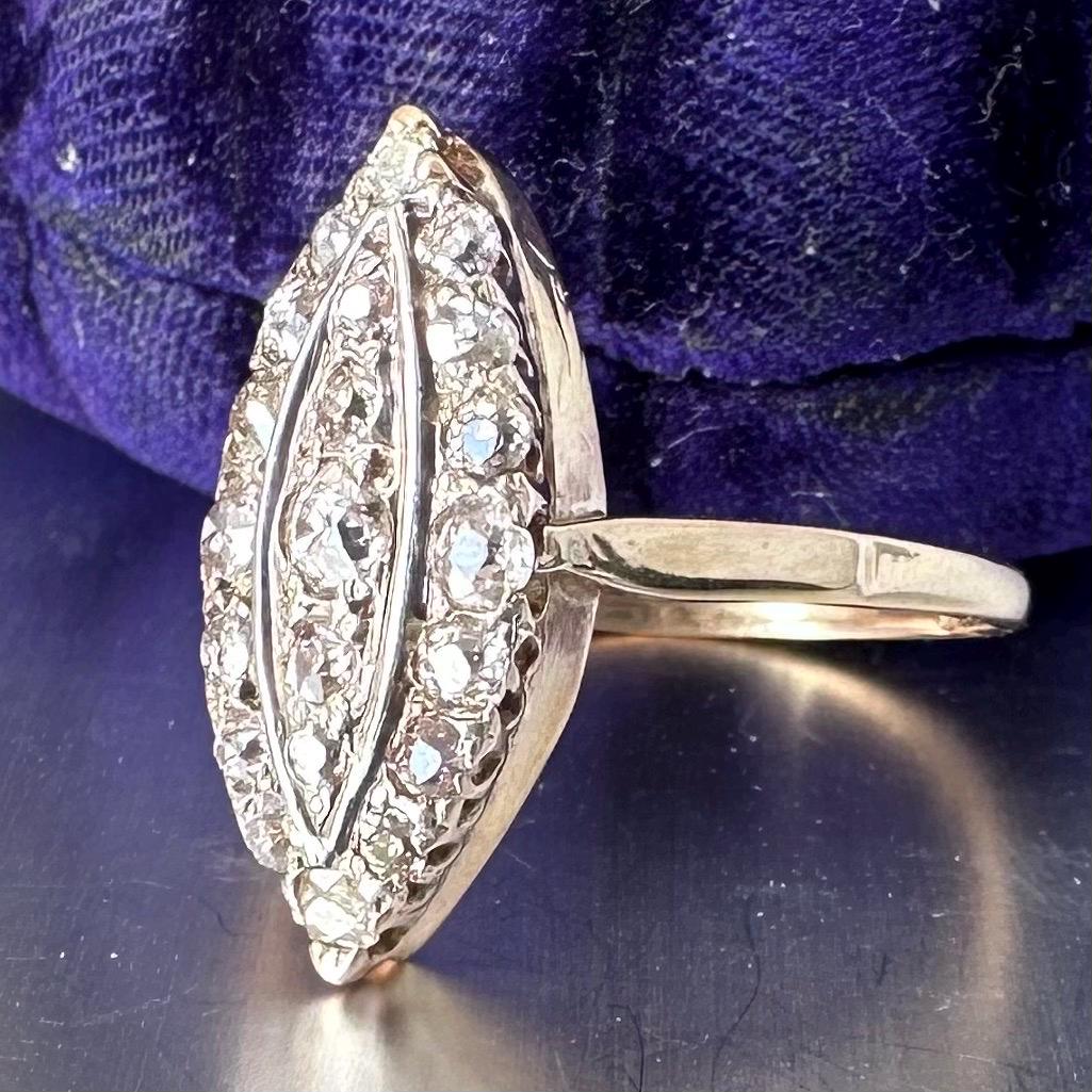 Antique 9 ct gold Old Mine Cut Diamond Ring: 1.21 Carats natural mined diamonds, Diamonds Assessed by DGA Gem-A Specialist