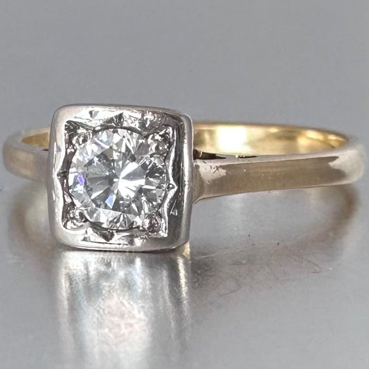 Antique 0.4 ct Diamond Solitaire Ring 18k Gold Platinum, US 6.75 UK N Diamonds Assessed by DGA Gem-A Specialist